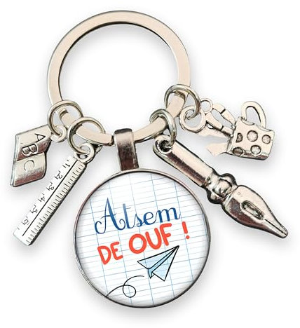 cadeau atsem école - cadeau de fin d'année scolaire - porte clés cabochon breloques « atsem de ouf » - enseignante - institutrice - professeur - bijou de sac - remerciement - fait main - création