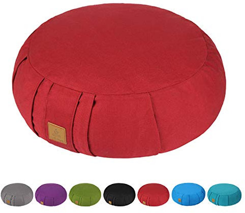 FelizMax Runder Zafu Meditationskissen, Zabuton Meditationskissen, Yoga-Kissen, Bodensitz, Bezug aus Bio-Baumwolle, natürlicher Buchweizen, Knienkissen – 5 Farben und große Größe, weinrot