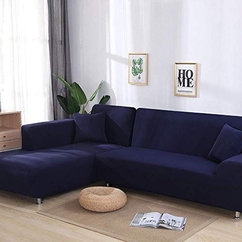 Graue Farbe Eng gewickelter Sofabezug Elastischer Sofabezug Wenn Ecksofa im L-Stil Capa De Sofa, Dunkelblau, 1-Sitzer und 1-Sitzer