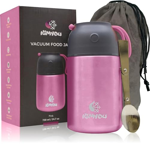 Kimyou 730 ml Pink Stainless Steel Vacuum Insulated Thermal Food Container | Hot & Cold Food Flask | Soup Flask | 0.73L | Leakproof | Double Wall