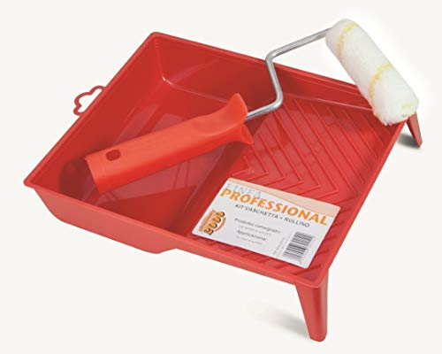 PENNELLIFICIO 2000 | Kit Rullo e Vaschetta per Verniciare, Set Pittura, Rullo per Idropitture, Resistente a Solventi, Dimensioni 10 cm, ⌀ 15 mm – Made in Italy