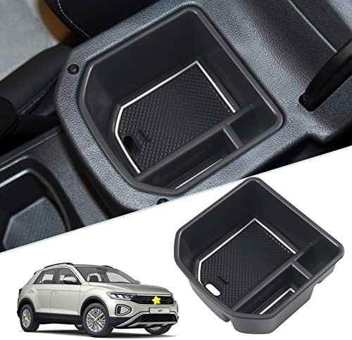 SKTU Aufbewahrungsbox kompatibel mit VW T-ROC 2018-2023 2024 Handschuhfach Armlehne Multifunktions-Aufbewahrungsbox für Mittelkonsolen mit Anti-Rutsch-Auflage (Weiß)