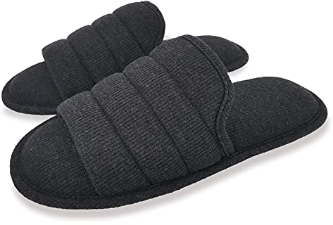 ofoot Pantofole da casa punta aperte in cotone comode da uomo,Scivoli per interni estivi in memory foam antiscivolo(Grigio Antracite,EU 45-46)