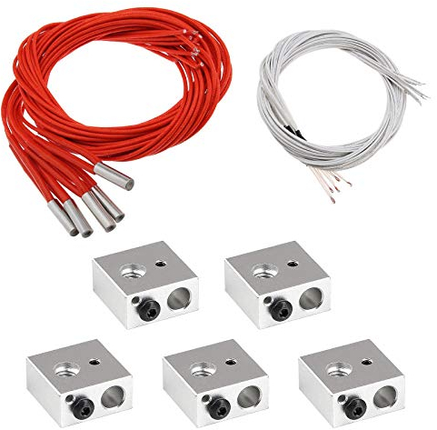 EMSea 15 Teilige 3D-Drucker Aluminium Heizblock 12V 40W Keramik Patronenheizung 6x20mm Einzelkopf mit Kabel und NTC 100K Thermistor