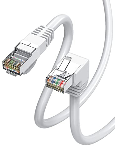 JUXINICE Cat6 Ethernet Cable Right Angle White 6FT, 90 Degree CAT 6 Ethernet Patch Cable RJ45 LAN Cable Gigabit Network Cable for PC, Router, Modem, Xbox, PS4, PS3 (Downward Angle 6feet)
