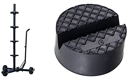 Cartrend 10441 Felgenbaumwagen, Felgenbaum fahrbar mit Reifenschutzhülle, bis 255 mm Reifenbreite, felgenschonende Auflagen & 144000 10282 Universelle Gummiauflage für Wagenheber und Hebebühnen