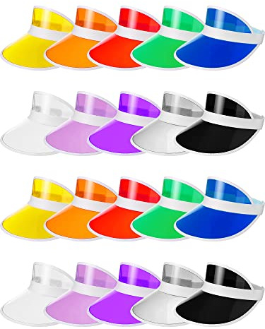 20 Pieces Sun Visor Hats Women Sports Beach Golf Hat PVC Visor Hats for Women Colored Visor Retro Visor for Women Men Outdoor