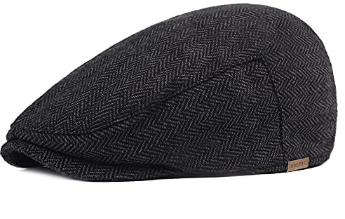 DORRISO Herren Flache Kappe Schirmmützen Leicht Komfortabel Herren Schiebermütze Driving Cabbie Fahrhut Newsboy Cap Reise Freizeit Urlaub Flat Cap Schwarz A