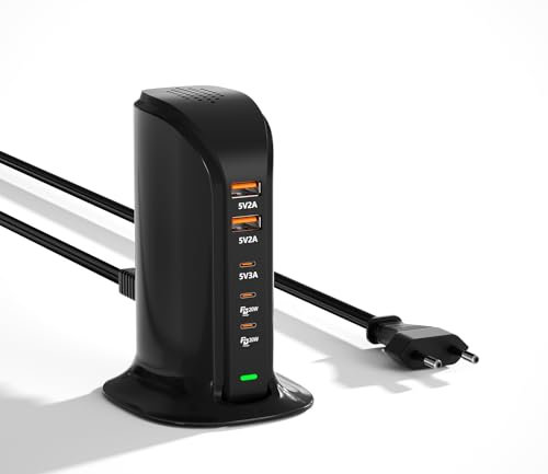 POANES USB C Schnellladegerät Ladegerät Mehrfach,35W USB Ladestation Mehrere Geräte 6 Porte Netzteil für Handy,Tablet,Ventilator,Schreibtischlampe,Luftbefeuchter,Rasierer (Black)