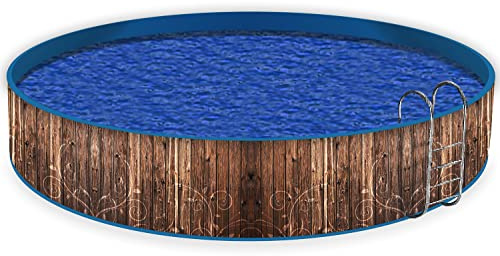 Wallario Pool Verkleidung mit Motiv und Ösen, Umrandung Dekoration, Motiv Holz in Dunkelbraun mit Blumenmuster - Schnörkel, Größe Höhe 80 cm x L 10m