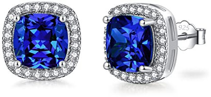 SNORSO Clous D'oreilles Argent Pour Femme Fille, Boucles d'oreilles Zircon Cubique Carré, Boucles d'oreilles Pierre de Naissance Septembre Saphir, Cadeau Anniversaire Mariage pour Femme Fille