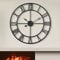 HAITANG 80cm große Wanduhr, übergroß modernes rundes, schwarz Metall geräuschlos, Fast Nicht tickend Batteriebetrieben, römische Ziffern, Uhren für Wohnzimmer, Schlafzimmer, Küchen Wanduhr Dekoration