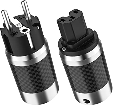 Tertullus 1 Pair High End Schukostecker + Kaltgerätestecker Rhodinierte Kohlenstofffasern für hifi netzkabel(rhodinierte, E860)