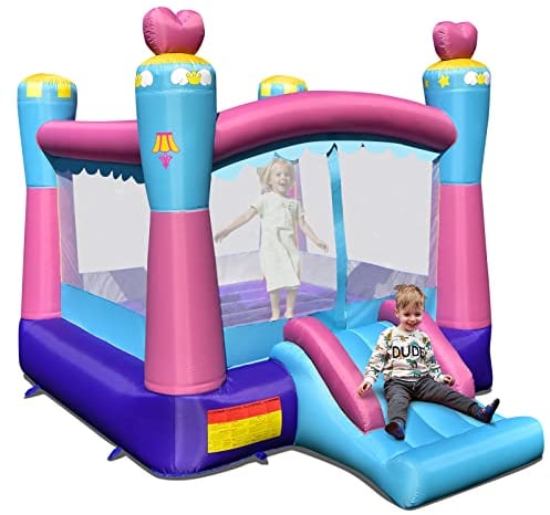 COSTWAY Hüpfburg mit Rutsche & Basketballkorb, Hüpfschloss für Kinder, Outdoor Bouncer inkl. Tragetasche, Reparaturset, 334 x 265 x 250 cm
