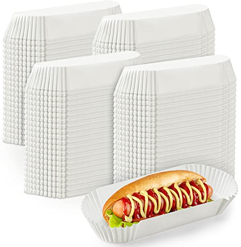800 Pcs Hot Dog Trays 6 Inch White Paper Hot Dog Liners Fluted Hot Dog Wrappers Rectangular Paper Plate Holders Disposable Hot Dog Boats for Sandwiches Hamburgers Food Stands Takeout Party Supplies