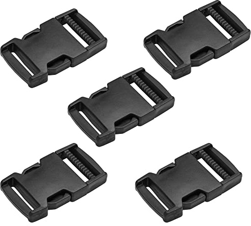 SolaDirect Side Release Buckles Clips for 25 mm / 1 inch Webbing Strap, Squeeze Fasteners, Black Delrin Plastic (Pack of 5)