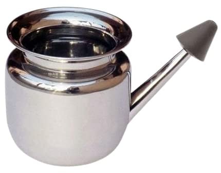 ACS MART Stainless Steel Neti Pot with Plastic Black Nostril Dip for Sinus Congestion Saral Yog Jal Nati