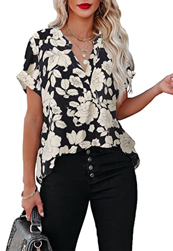 Ancapelion Women's Casual Summer Loose Printed Blouse Tops Short Sleeve Shirt for Women