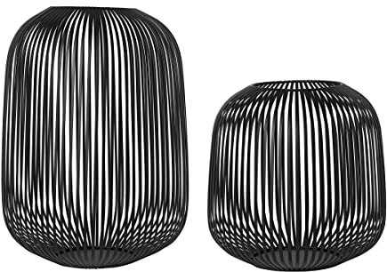 blomus Laterne Lito 2er Set | Schwarz | Größe M und L | 28L x 28B x 27H cm | 33L x 33B x 45H cm | Kerzenhalter Schwarz | Windlicht aus Edelstahl | Laterne Deko | Indoor Windlicht