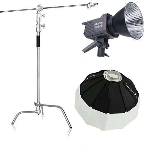 Aputure Amaran 100x S mit Aputure Lantern 65cm Softbox und 3,3M C Stand Kit, 100W 2700K-6500K Bowens Mount LED Video Dauerlicht