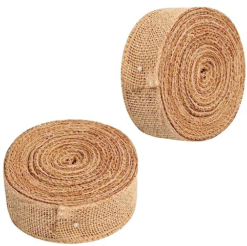 2 Rollo Cinta de Arpillera Natural 5cm x 10m, Cinta de Yute Natural Cinta de Yute Natural Vintage para Manualidades, Decoración de Bodas y Navidad, Del Hogar y Envoltura de Regalos