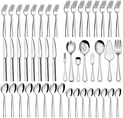 Terlulu Set de couverts pour 12 personnes, 68 pièces en acier inoxydable avec ustensiles de service, couverts avec couteau, fourchette, cuillère, couverts en acier inoxydable de qualité supérieure,