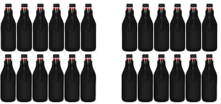 VENEKA Paquete de 24 fundas para enfriar de cerveza, para mantener la bebida fría, con cremallera, de neopreno, aisladas, color negro