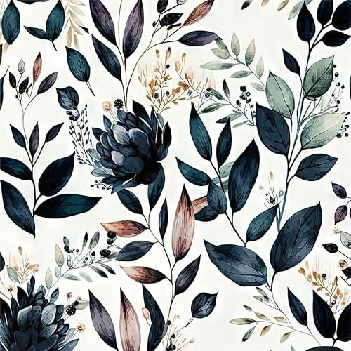 MuralPeel Dark Blue/Yellow Leaf Floral Peel and Stick Wallpaper Vintage Easy Peel Off Self Adhesive Removable Stick on Wall Paper for Kitchen Cabinet Renter Friendly