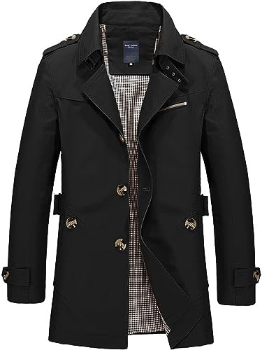 Duohropke Trenchcoat Herren Beige Wollmantel Trench Coat Slim Fit Wollmantel Business Parka Outwear Frühling Lässiger Wintermantel Winddichte Cabanjacke Reißverschluss Jacket