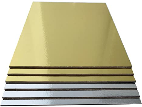 KITCHENDREAM Juego de tablas para tartas, cuadradas, doradas y plateadas, cartón de 3 mm de grosor, para servir y transportar tartas y tartas, también para fiestas de bufé, 3 unidades, 55 x 35 cm