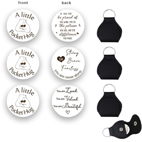 SPRHR 3 Stück Little Pocket Hug Token, Doppelseitige Münze Inspirational Gifts mit Leder Schlüsselanhänger, Fernbeziehung Geschenk für Freund, Freundin, Bruder, bester Freund