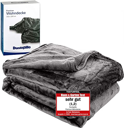 Dunlopillo Premium Kuscheldecke 150x200 cm - Kuscheldecke Platin Grau - extra weiche TV-Decke Satin - Made in Germany