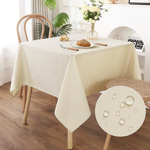AooHome Tischdecke Abwaschbar Beige, 120x120cm Tischdecken Leinen-Optik Tischtuch aus Polyester Wasserabweisend mit Lotuseffekt, Dauerhaft Kratzfest für Wohnzimmer, Esszimmer, Balkon, Garten