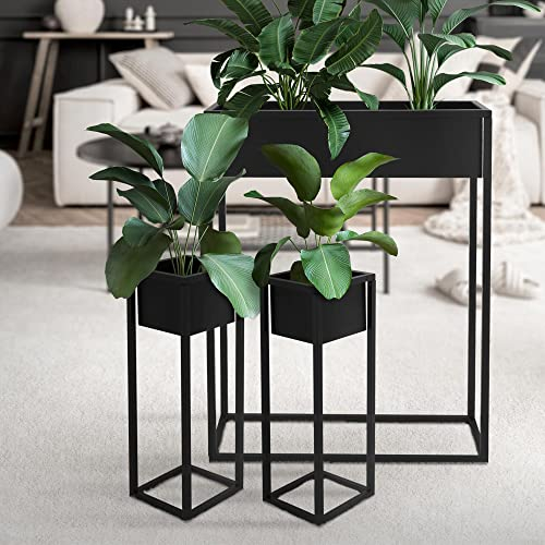 ML-Design Blumenständer 3er Set im Schwarz aus Metall, 60x20x80 cm / 20x20x60 cm, stehend, Übertopfständer für Pflanzen Innen- und Außen, Pflanzkasten Blumenkasten Pflanzenständer Hochbeet Kräuterbeet