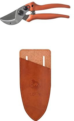 Original LÖWE Set bestehend aus starker Profi Amboss Schere 15.104 für hartes Holz wie Kiefer, Linde, Fichte, Lärche & Klingenschutz und Holster 9808 zum Schutz beim Tragen am Körper vor Verletzungen
