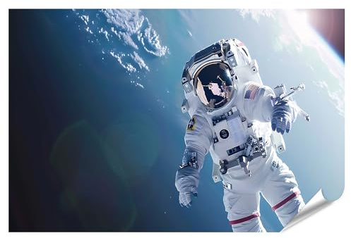 islandburner XXL Bild Poster Astronaut im Weltraum über der Erde, unserer Heimat, mit ISS-Details Büro Planetarium