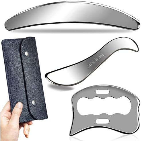 AnTiexi 3 in 1 Edelstahl Gua Sha Muscle Scraper Tool Set,Scraping Massage Tools für physikalische Therapie, GuaSha Massage Scraper Tool,IASTM Tools(3pcs)
