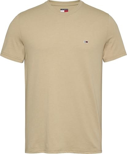 Tommy Jeans Herren T-Shirt Kurzarm Tee Rundhalsausschnitt, Beige (Relic Tan Htr), L