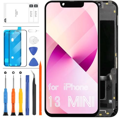 OLED-LCD-Bildschirm für iPhone 13 Mini, Ersatz-Bildschirm, kein LCD-Bildschirm, 13,7 cm (5,4 Zoll), Full HD, COF, für iPhone 13, Mini-Display, LCD-Touchscreen, Digitizer, Montage mit Werkzeug, Schwarz