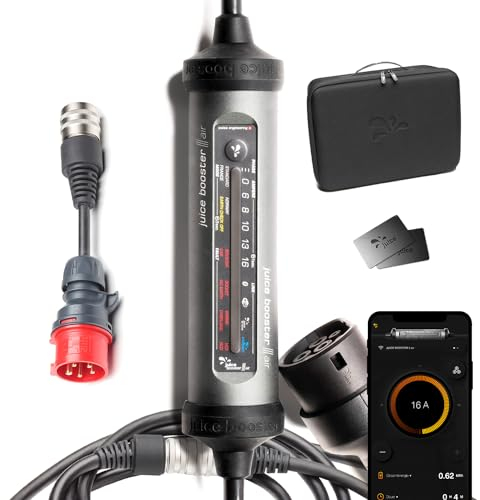 Juice Booster 3 air Starter Set, Mobile Wallbox 11kW mit App, Ladegerät für BEV mit Typ 2 Ladekabel E Auto, Superleicht und Flexibel, IP67 Wasserdicht, Inkl. Adapter CEE16 Rot 3-Phasig