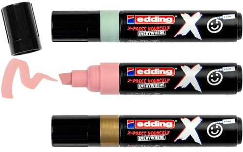 edding X Multimarker - Pastel Colour Set - 3 Multimarker mit pigmentierter Tinte auf Wasserbasis - Keilspitze 2-10 mm - Multimarker für T-Shirts, Sneaker, Handyhüllen und mehr