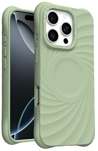 ORNARTO VORTUXE Cover per iPhone 16 Pro Max [2X Military Grade Drop Tested/Ondulation Textured/Compatible with Magsafe] Morbido Silicone Liquido Custodia 6.9 pollici-Matcha Verde