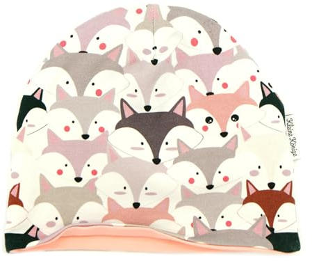 Kleine Könige Mütze Kinder Mädchen Beanie · Modell Fuchs Little Foxes beige, Altrosa · Ökotex 100 Zertifiziert · Größe 86/92 (KU 45-47)