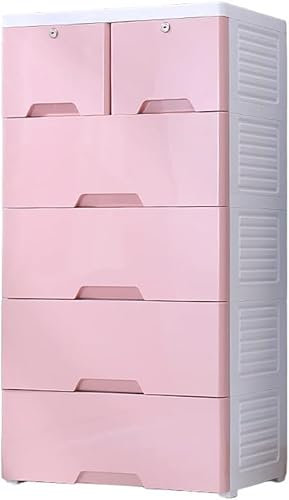 CONGRUI Aufbewahrungskörbe aus Kunststoff, Schubladentyp, Spind, Zuhause, Kleiderschrank, geeignet für Wohnzimmer, Schlafzimmer, Kinderzimmer (Rosa, 6 Ebenen)