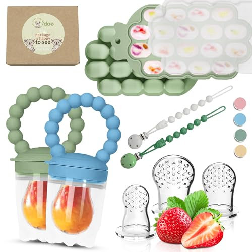 O'doe Moldes de silicona para paletas de bebé y alimentador de alimentos para bebés con 1 clip, 2 bandejas de congelador con tapa, 2 moldes para paletas de leche materna para alivio de la dentición,