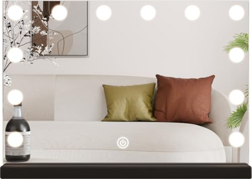 SensaHome Vanity Mirror Pro – Hollywood-Schminkspiegel mit 12 dimmbaren LED-Lampen, 3 Lichtmodi, 60 x 40 cm – Schwarz