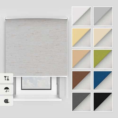 Estika Thermo rollos mit Bohren 160x150 cm Farbe: Flachs, Verdunklungsrollo Deckenmontage und Wandmontage, Thermorollo hitzeschutz, Jalousien Fenster