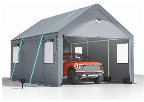 LIZHAYG Zeltgarage Robustes Carport-Überdach, 12 x 20 Zoll – extragroße, tragbare Autozeltgarage mit aufrollbaren Fenstern und Ganzjahres-Planenabdeckung