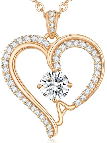CDE Kette Damen Herz Rosegold Halskette für frauen Anhänger Buchstabenkette A-Z Personalisiert Kette Geschenk mit Anhänger Schmuck Geburtstag Weihnachten Valentinstag Muttertag (A)