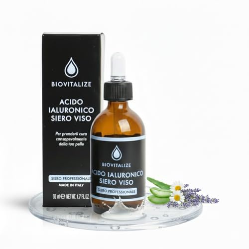 BIOVITALIZE Siero Viso Acido Ialuronico a Triplo Peso Molecolare 50ml. | Idratante, Anti-Age, Rimpolpante, Formula Clean per Pelli Sensibili, Made in Italy